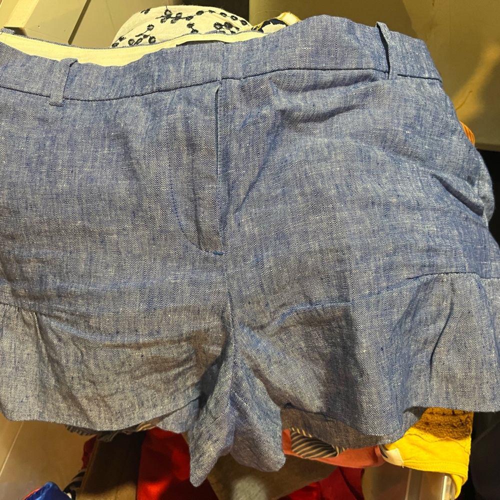 JCrew Women's Blue linen ruffle hem Shorts